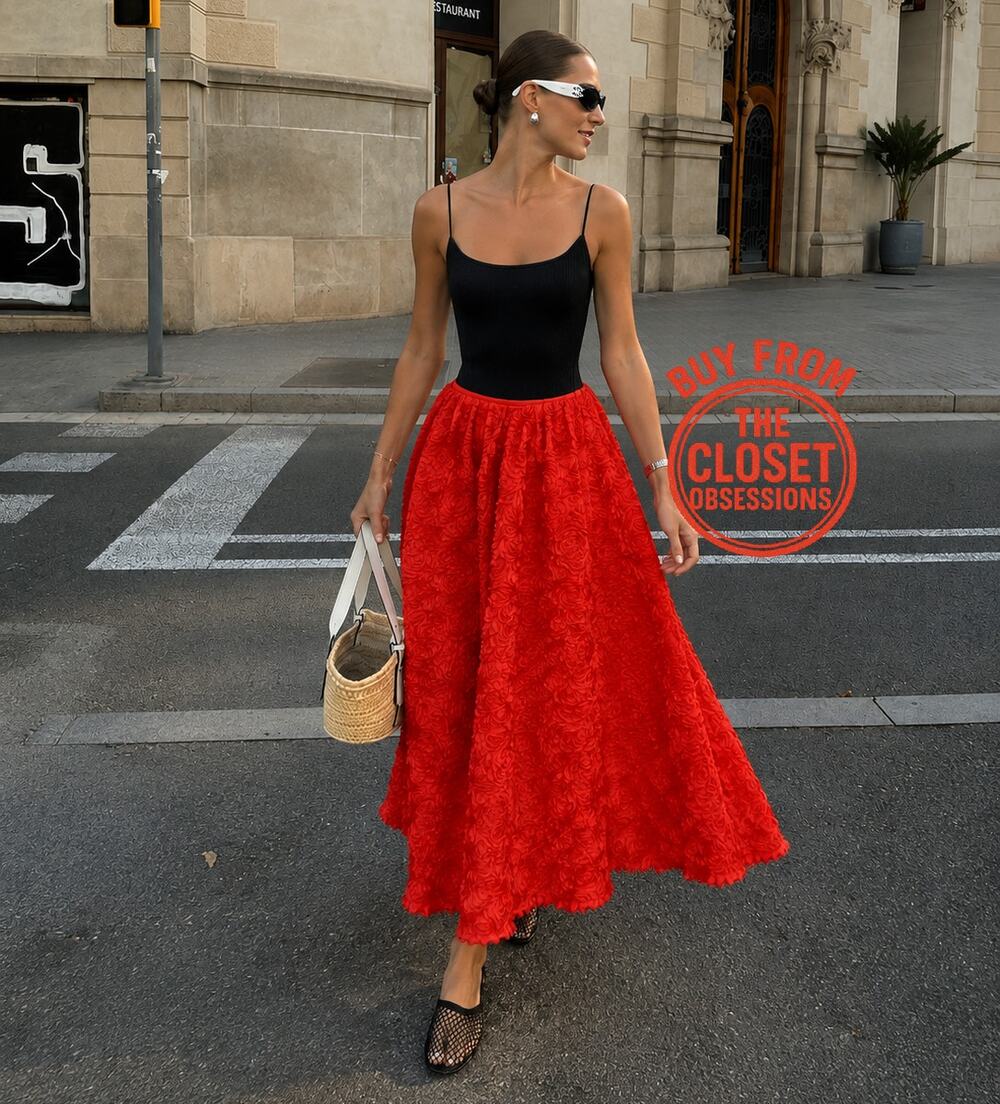 ZARA Floral Voluminous Midi Skirt NWT | Red Textured A-Line